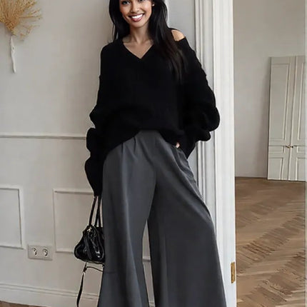 New fall style cream color High Waist trousers Pants for women
