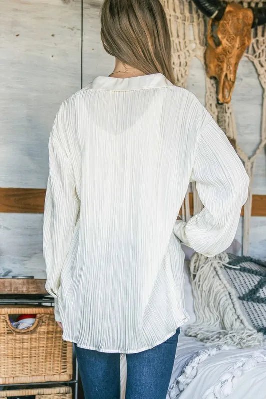 And The Why V Neck Pleated Long Sleeves Shirt