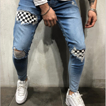 Blue ripped logo jeans