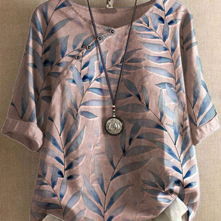 Long Sleeve Round Neck Pullover Three Quarter Sleeve Womens Printed T Shirt