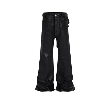 Men's Vinyl Coated Bootcut Trousers Stitching Damaged Jeans
