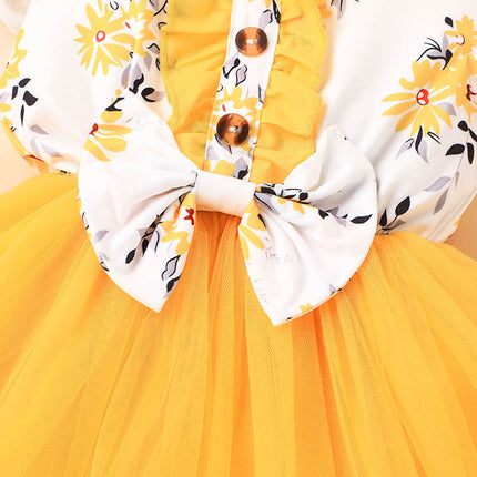 Baby Girl Printed Mesh Dress Sweet And Cute Flying Sleeves