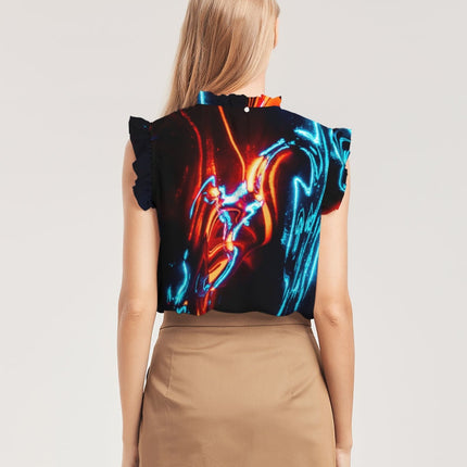 ELECTRICLY BLUE AND RED DESIGN BY FLIPSTYLEZ Women's All-Over Print Ruffle Sleeve Top