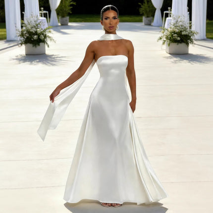 Backless Tube Top Evening Dress for Women – Waist Cinching Long Elegant Gown