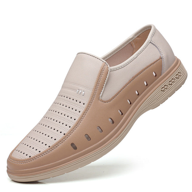 Men's Leather Shoes Casual Leather Shoes Hollow Soft Bottom Soft Leather Non-slip Middle-aged People's Shoes