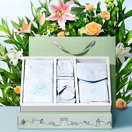 Premium Light Blue Newborn Baby Clothes Gift Box | 100% Soft Cotton Essential Infant Layette Set with Fox Illustrations