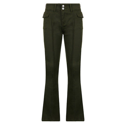 Women's New Sexy Low-waist Side Pockets Retro Slim-fit Micro Trousers Casual Trousers
