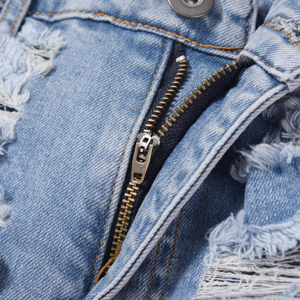 Vintage Wash Distressed Ripped Knee Lined Jeans