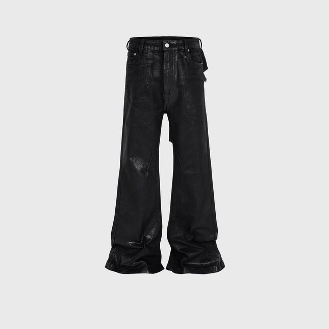 Men's Vinyl Coated Bootcut Trousers Stitching Damaged Jeans