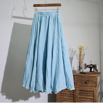 Mori Girl Art Plus Size Cotton And Linen Skirt Elastic Waist Linen A-line Skirt