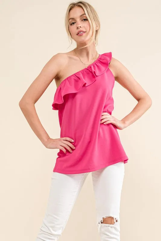 And The Why Ruffle One Shoulder Sleeveless Tank Top