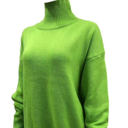 Vibrant Pink Oversized Turtleneck Knit Sweater | Women's Fuchsia High-Neck Party Pullover