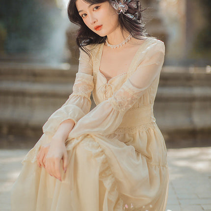 Girl French Woman Chic Dress Romantic Bow Bandage Chiffon