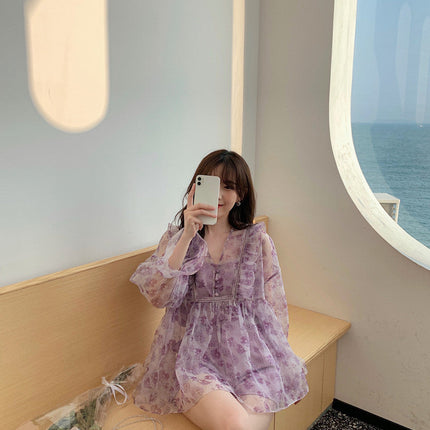 Ladies Puff Sleeve Square Neck Floral Dress