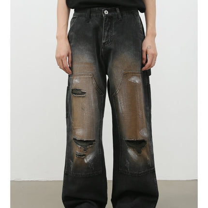 Street Retro Jeans Men's Loose Hole Straight-leg Trousers