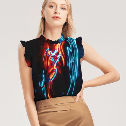 ELECTRICLY BLUE AND RED DESIGN BY FLIPSTYLEZ Women's All-Over Print Ruffle Sleeve Top
