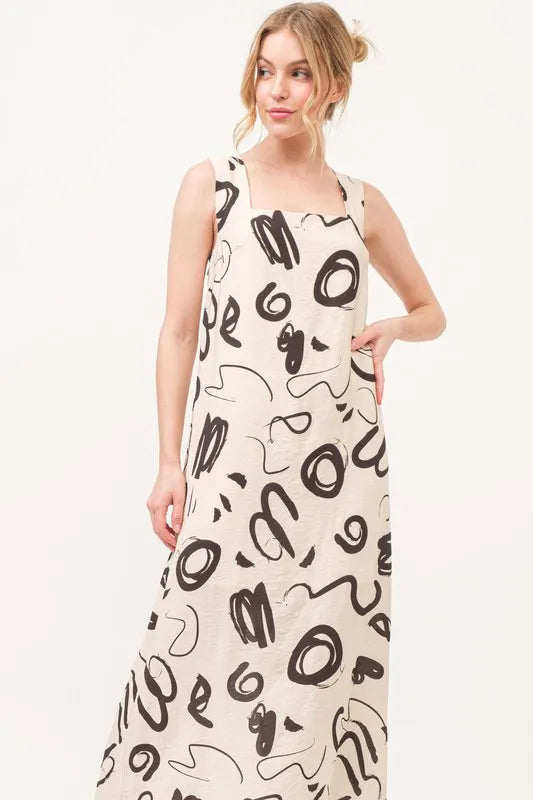 And The Why Square Neck Abstract Printed Maxi Dress