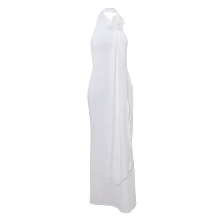 Ins Hot Girl Fashion Backless Temperament Three-dimensional Flower Decoration Halter Dress