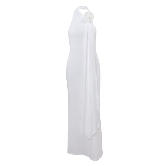 Ins Hot Girl Fashion Backless Temperament Three-dimensional Flower Decoration Halter Dress