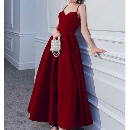 Red Suspender Dress Temperament Backless Wedding Toast Clothes