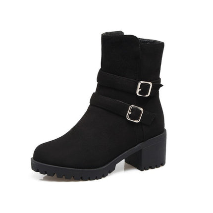 Belt Buckle Round Head Side Zipper Warm Small Size 40-45 Low Boots