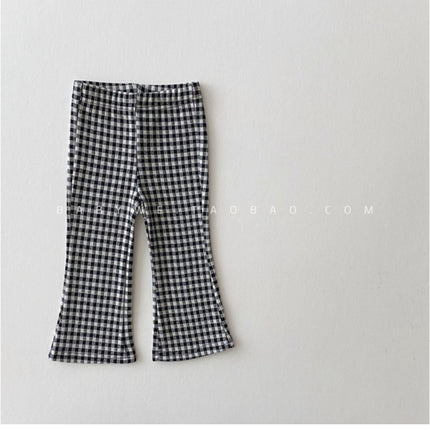 Loebear Crawler Spring And Autumn New Children's Clothing Girls' Plaid Bell-bottom Pants