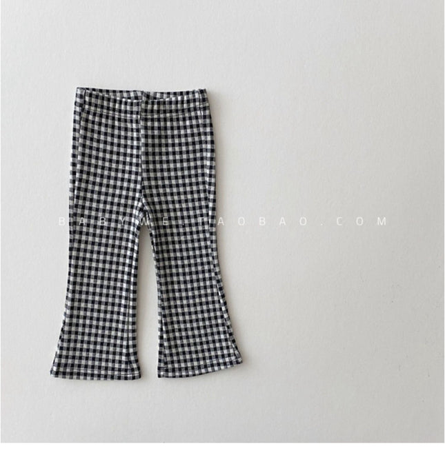 Loebear Crawler Spring And Autumn New Children's Clothing Girls' Plaid Bell-bottom Pants