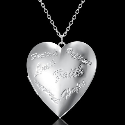 New Silver Carved Design Love Necklace Personalized Heart-shaped Photo Frame Necklace For Women Jewelry For Valentine's Day