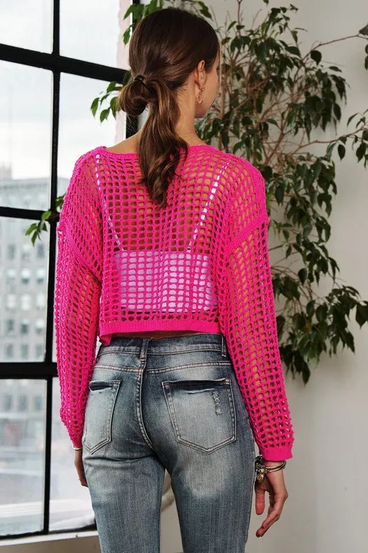 ADORA Drop Shoulder Crochet Crop Top