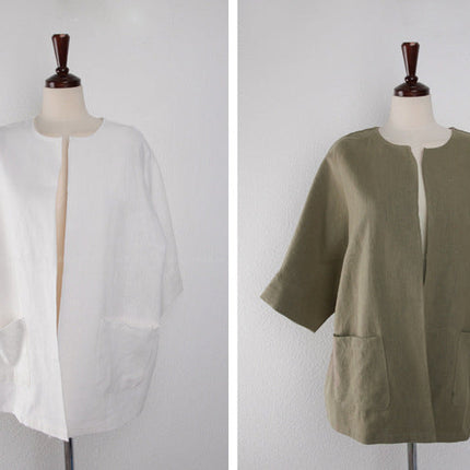 Women's Retro Plus Size Colorblock Simple Cotton Linen T-shirt