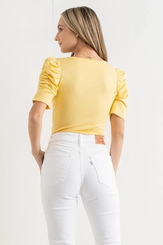 And The Why Shirring Puff Sleeve Bodysuit