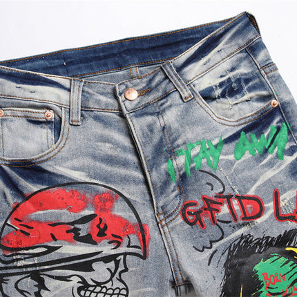 Stretch Print Dye Skinny Men's Jeans