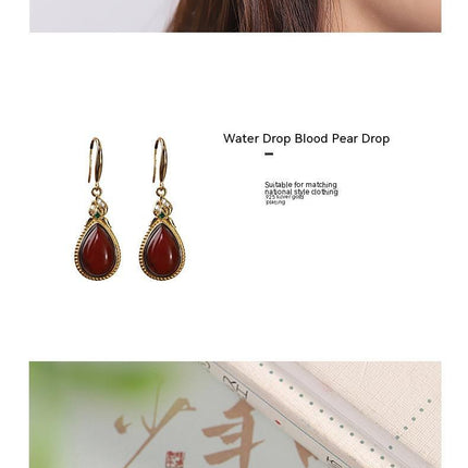 S925 Silver Gold Plated Jewelry Water Drop Blood Pearl Drop