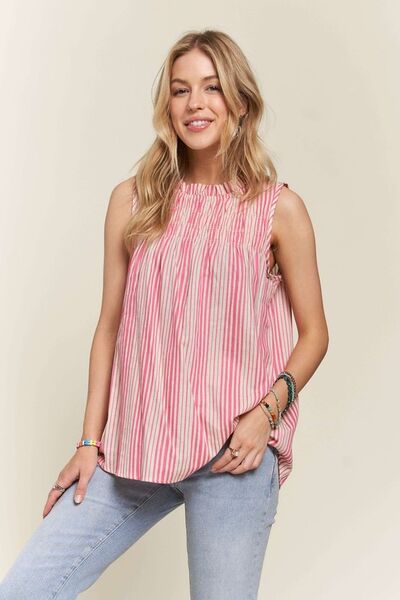 ADORA Contrast Striped Frill Round Neck Sleeveless Top #2
