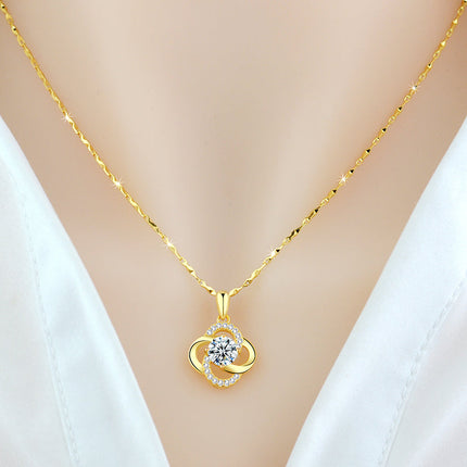 Necklace 925 Sterling Silver Plated 18k Rose Gold Necklace Female Clover Clavicle Chain For Girlfriend''s Birthday Valentine''s Day Gift