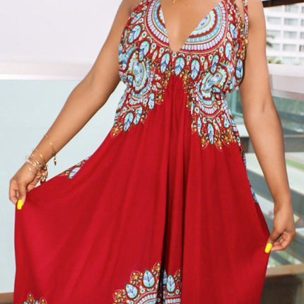 Personalized Positioning Print Nude Back Tie Low Jumpsuit