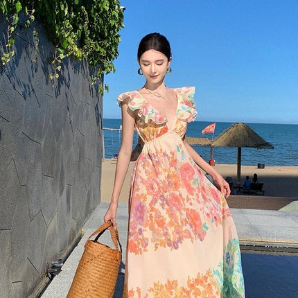 Female Summer Sexy Hot Girl Hollow Backless Beach Vacation Dress