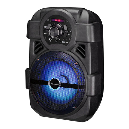 KOCASO Wireless Speaker Portable PA Karaoke System with 8" Subwoofer Sound System Wired Microphone w/ DJ Lights FM Remote Control