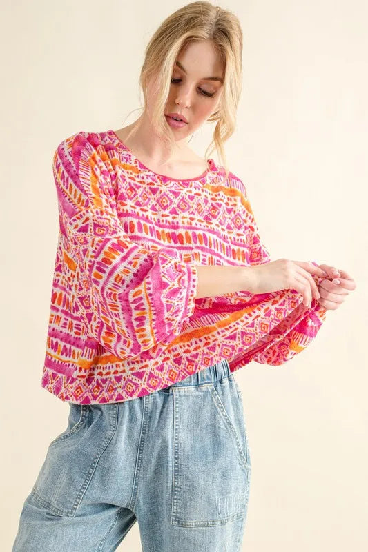 And The Why Cozy Textured Printed Casual Top