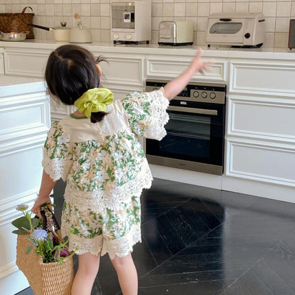 Girls' Summer Suits Sweet Lace Shirt Lace Shorts Two-piece Set