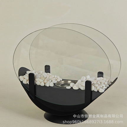 Alcohol Fireplace Lamp Indoor Real Fire Heating Atmosphere Desktop Oval