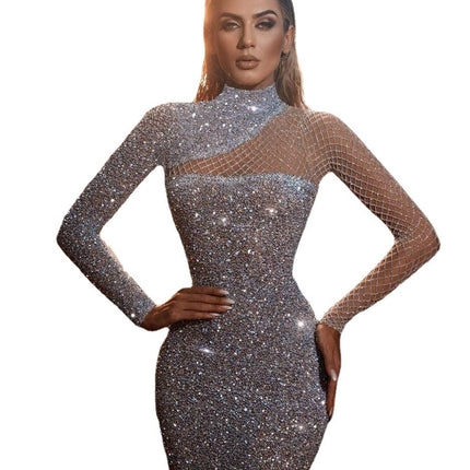New Sparkling white Cut-out Off-the-shoulder S-shaped Sequin Dress for women