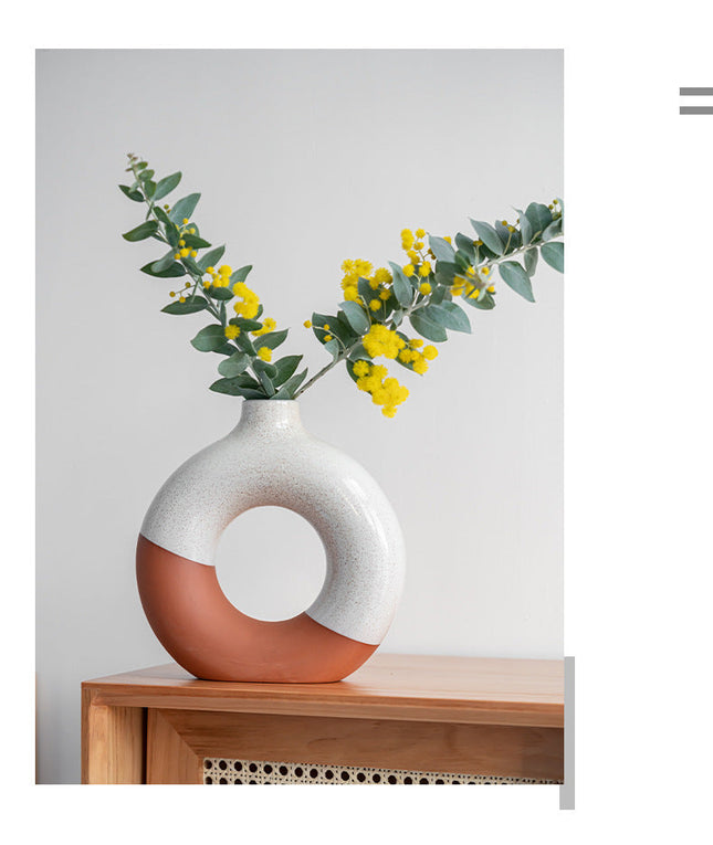 Laterite Half Glazed Round Ceramic Vase Office Desktop Soft Board Room Window