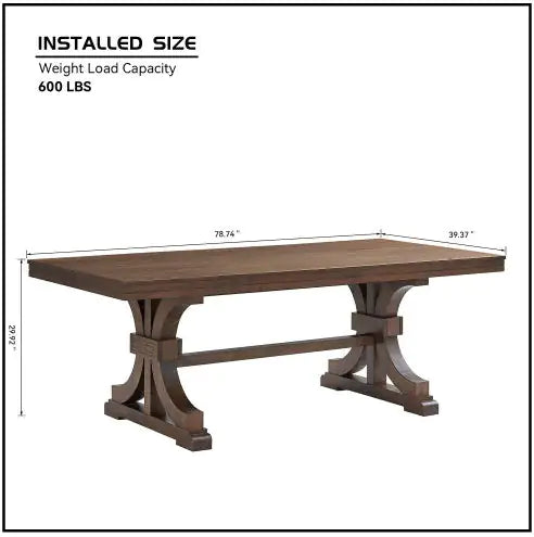 78.74 Rectangular Rubber Wood Dining Table For 6-8 With Wooden Trestle Pedestal Base,Mid Century Modern Kitchen Wooden Table Dinner Table For Dining Room, Living Room,OAK