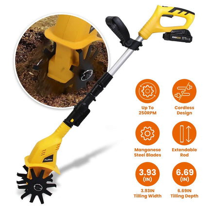 Cordless Electric Garden Tiller Cultivator With 20V Rechargeable Battery