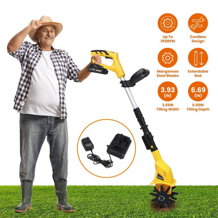 Cordless Electric Garden Tiller Cultivator With 20V Rechargeable Battery