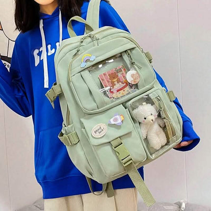 Cute Waterproof Multi-Pocket Women Backpacks with Bear Doll