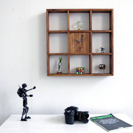 Creative Square Wooden Wall Clock Storage Box Clock