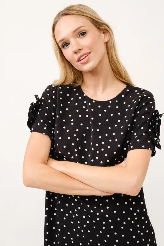 And The Why Embellished Sleeve Polka Dots Shift Dress