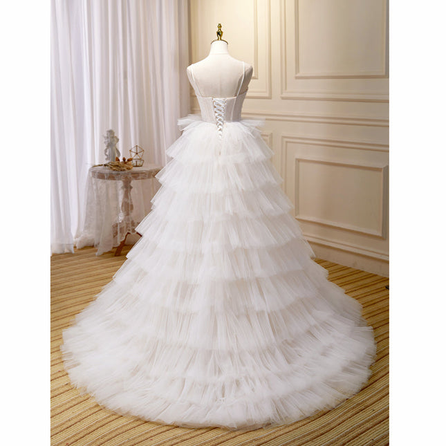Beautiful Girl Suspender Wedding Dress With Elegant Train